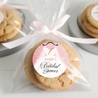 Elegant Pink & Gold Wedding Dress Bridal Shower Classic Round Sticker