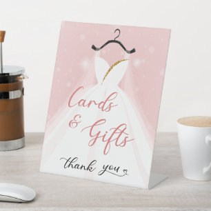 Elegant Pink & Gold Wedding Dress Cards & Gifts Pedestal Sign