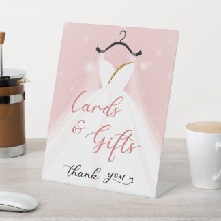 Elegant Pink & Gold Wedding Dress Cards & Gifts  Pedestal Sign