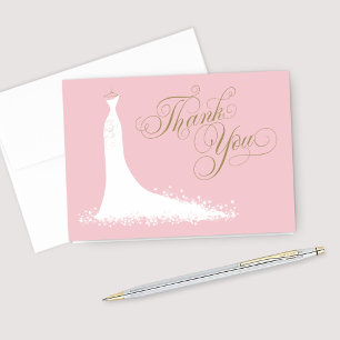 Elegant Pink Gold Wedding Gown Bridal Shower Thank You Card