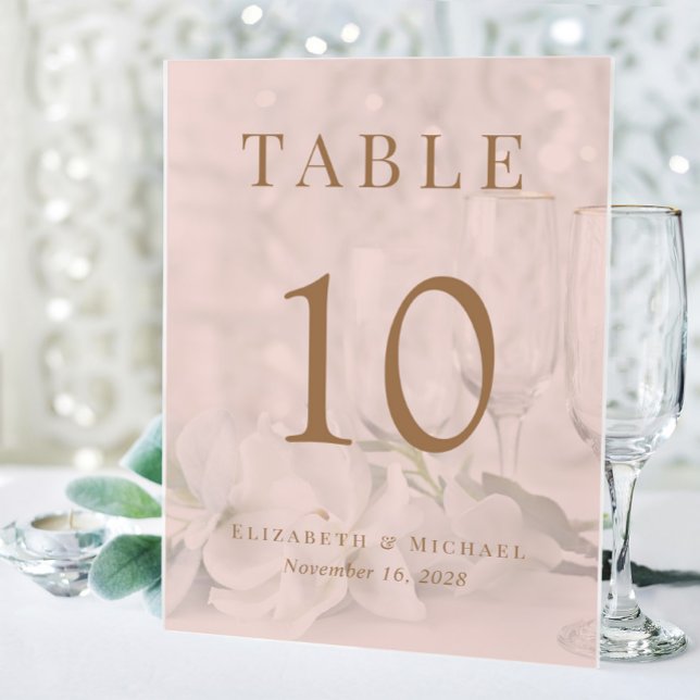 Elegant Pink Gold Wedding Table Number Acrylic Sign (Creator Uploaded)