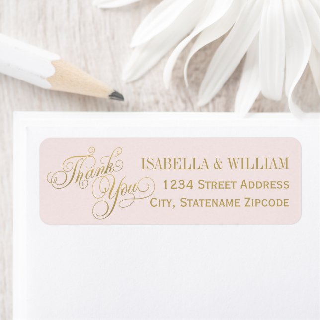 Elegant Pink Gold Wedding Thank You Return Address (Insitu)