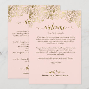 Elegant Pink & Gold Wedding Welcome & Itinerary Programme