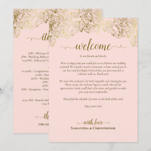 Elegant Pink & Gold Wedding Welcome & Itinerary Programme
