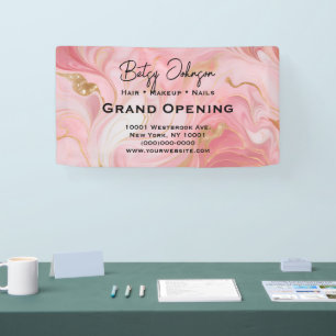 Elegant Pink Gold White Marbled Business Sign