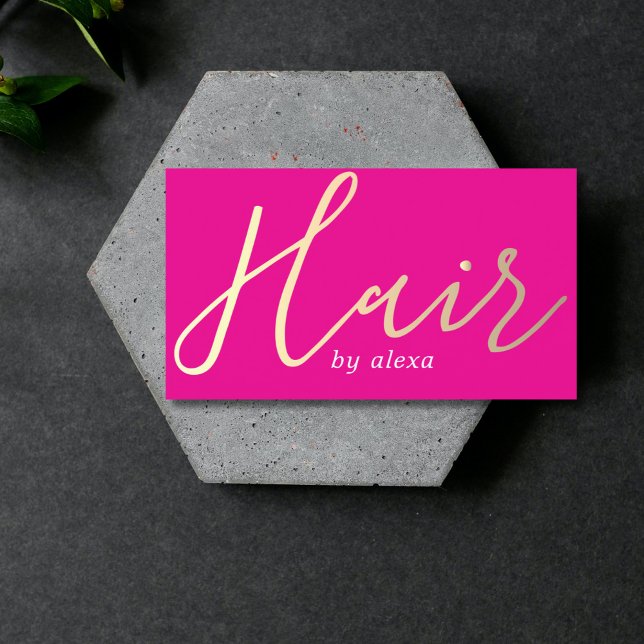 Elegant Pink Golden Bold Hair Stylist  Business Card (Creator Uploaded)