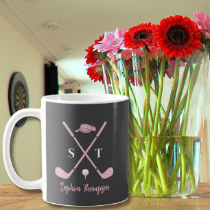Elegant Pink Golf Club White Bows Custom Birthday Coffee Mug