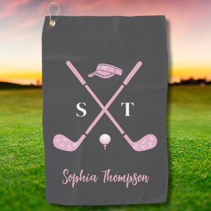 Elegant Pink Golf Club White Bows Custom Birthday Towel