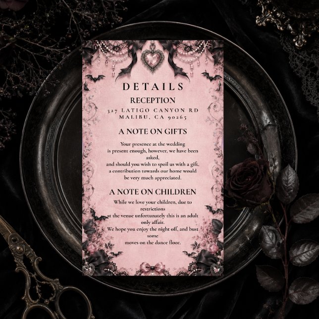 Elegant Pink Goth Wedding Enclosure Card (Creator Uploaded)