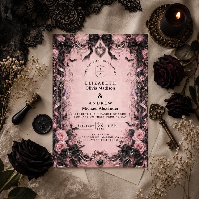 Elegant Pink Goth Wedding Invitation (Creator Uploaded)