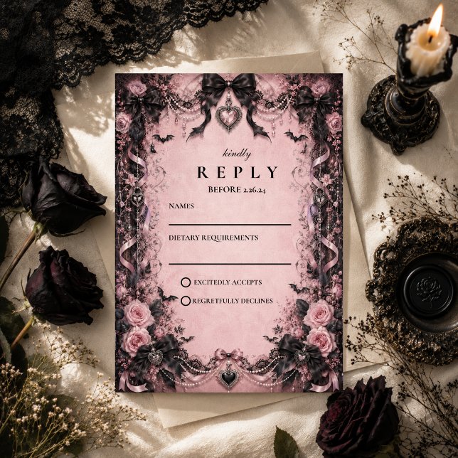 Elegant Pink Goth Wedding RSVP Card (Creator Uploaded)