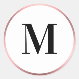 Elegant Pink Gradient Black White Monogram Initial Classic Round Sticker