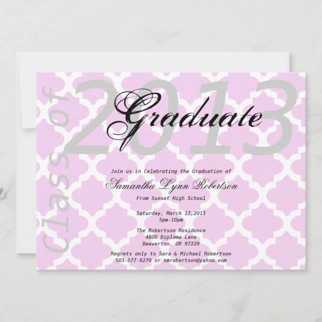 Elegant Pink Graduation Annoucement/Invitation Invitation (Front)