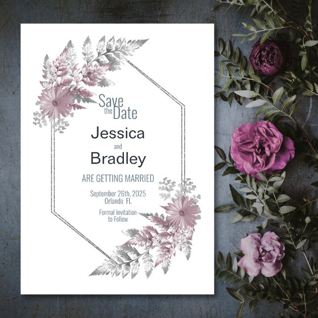 Elegant Pink Gray Geometric Wedding Save The Date (Creator Uploaded)