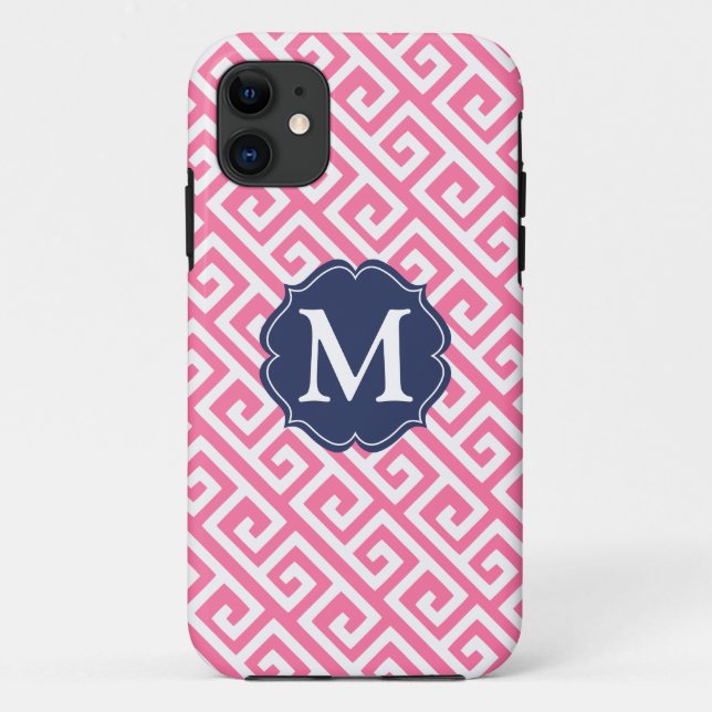 Elegant Pink Greek Key Personalised Case-Mate iPhone Case (Back)