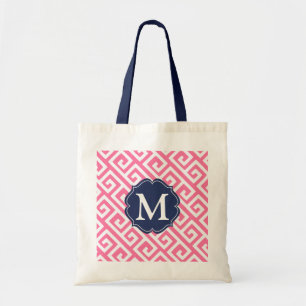 Elegant Pink Greek Key Personalised Tote Bag