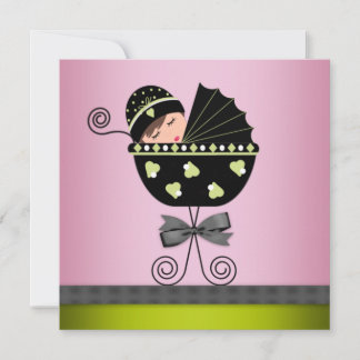 Elegant Pink Green Baby Girl Shower Invitation
