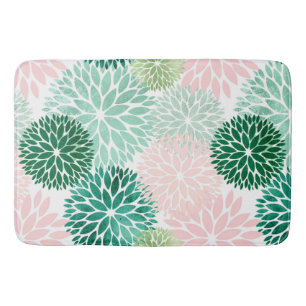 Elegant Pink Green Dahlia Floral Bath Mat