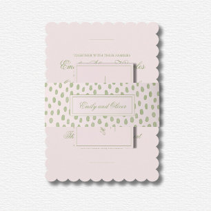 Elegant Pink Green Dots Wedding Invitation Belly Band