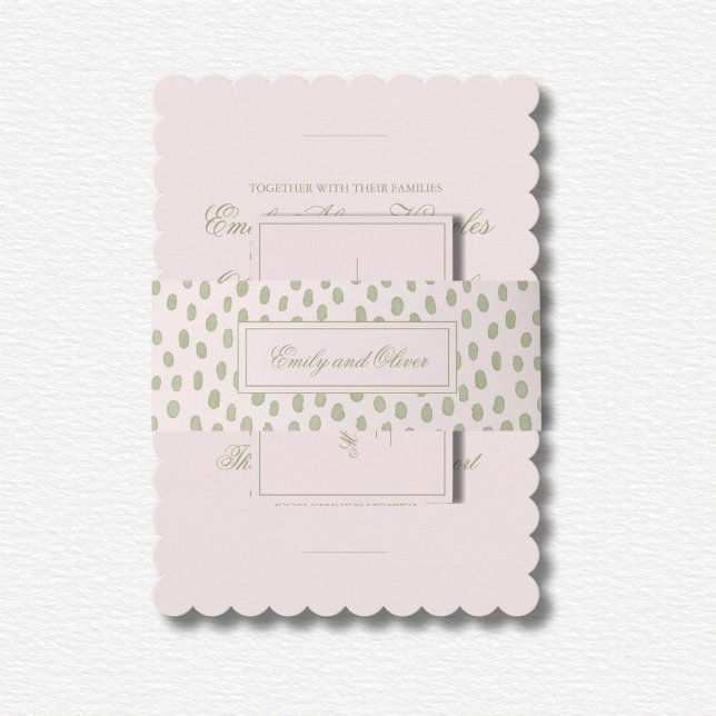 Elegant Pink Green Dots Wedding Invitation Belly Band (Creator Uploaded)