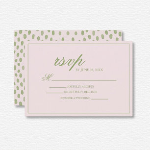Elegant Pink Green Dots Wedding  RSVP Card