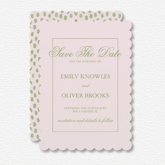 Elegant Pink Green Dots Wedding Save The Date