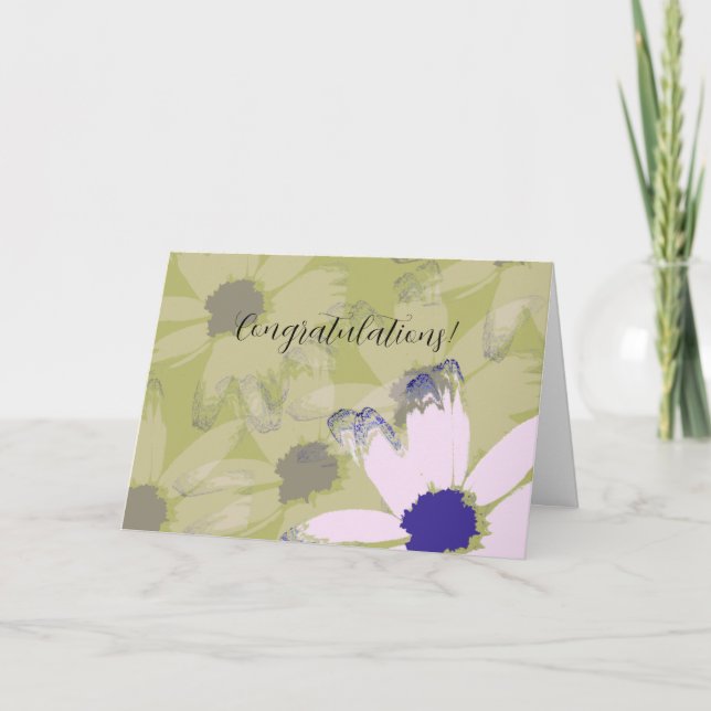 Elegant Pink Green Floral Congratulations Card (Front)
