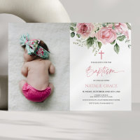 Elegant Pink Green Floral Custom Picture Baptism