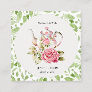 Elegant Pink Green Floral Flowers Bridal Shower Enclosure Card