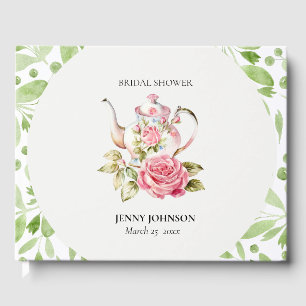 Elegant Pink Green Floral Flowers Bridal Shower Guest Book