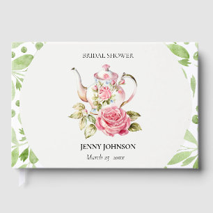 Elegant Pink Green Floral Flowers Bridal Shower Guest Book