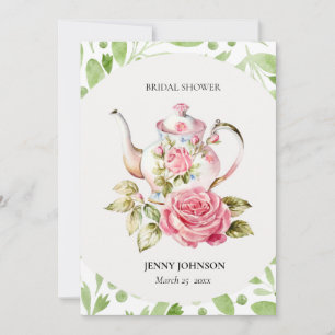 Elegant Pink Green Floral Flowers Bridal Shower Invitation