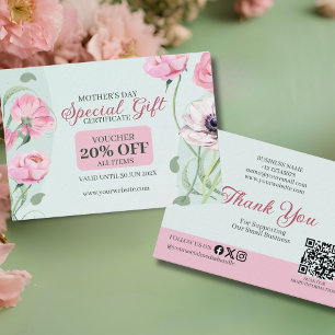 Elegant Pink Green Floral Mother's Day Discount Card