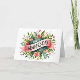 Elegant Pink Green Floral Mother's Day Holiday Card