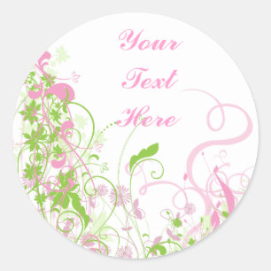 Elegant Pink & Green Florals & Swirls Classic Round Sticker