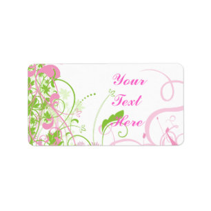Elegant Pink & Green Florals & Swirls Label