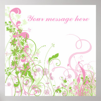 Elegant Pink & Green Florals & Swirls Poster