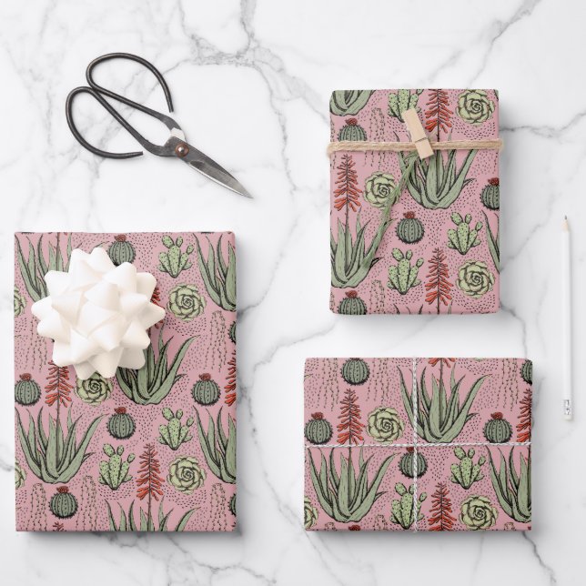 Elegant Pink & Green Flower Pattern Floral Wrapping Paper Sheet (Front)