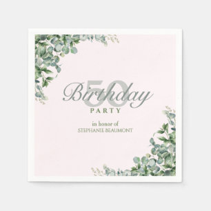 Elegant Pink Green Flower Women's 50th Birthday  Napkin
