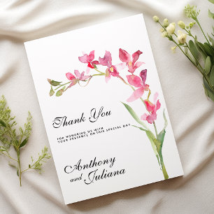 Elegant pink green orchid flower summer Thank You Invitation