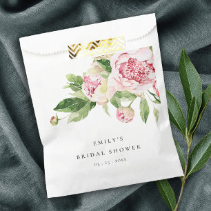 Elegant Pink Green Peony Floral Bridal Shower Favour Bags
