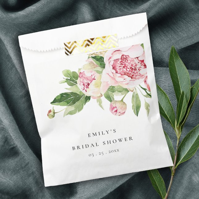 Elegant Pink Green Peony Floral Bridal Shower Favour Bags (Creator Uploaded)