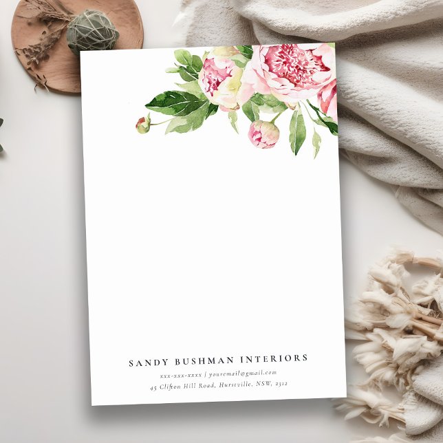 Elegant Pink Green Peony Floral Watercolor Card (Creator Uploaded)