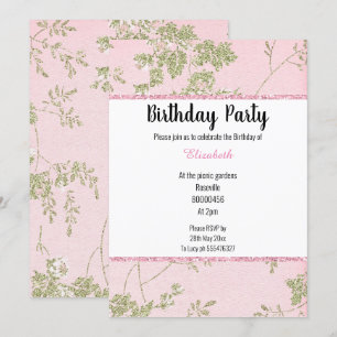 ELEGANT PINK GREEN SPRING THEME BIRTHDAY INVITATION