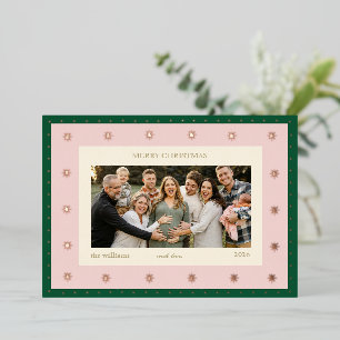 Elegant Pink Green Starry Christmas Family Photo