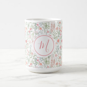 Elegant Pink Green Wildflower Preppy Personalised Coffee Mug