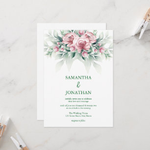 Elegant Pink Greenarry Modern Wedding Invitation