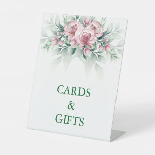 Elegant Pink Greenarry Modern Wedding Pedestal Sign