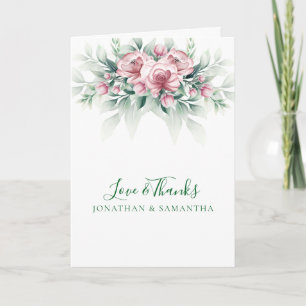 Elegant Pink Greenarry Modern Wedding Thank You Card