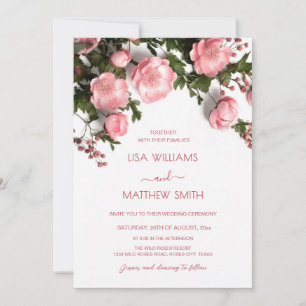 Elegant Pink Greenery 3D Roses Wedding Invitation